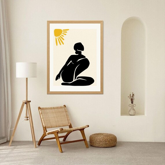 Matisse Inspired Black Female Silhouette Sun Modern Abstract Poster