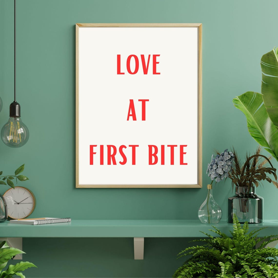 Love At First Bite Fun Kitchen Art Cute Wall Poster Aesthetic Kitchen Decor Minimalist Wall Art Red Lovers Art - Image 2
