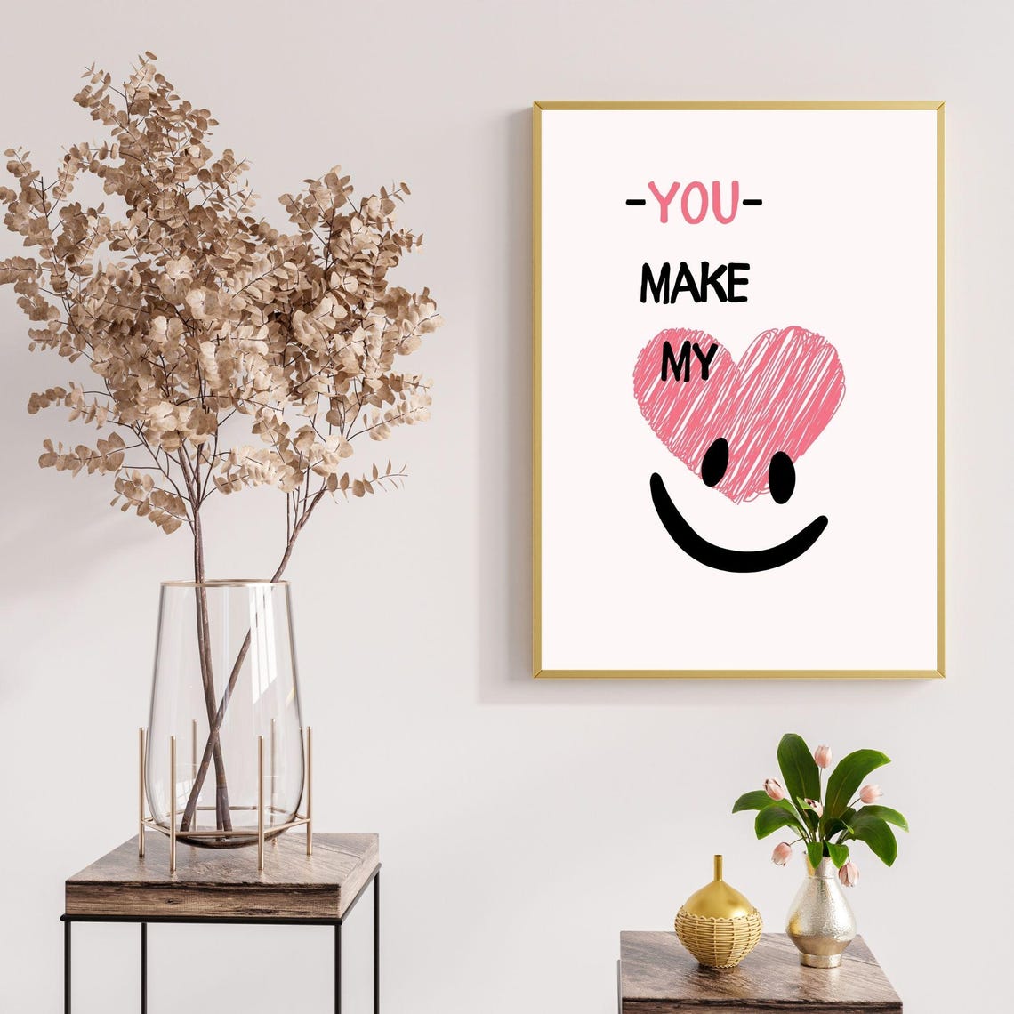 You Make My Heart Smile Pink Heart Smiley Face Romantic Wall Poster - Image 5