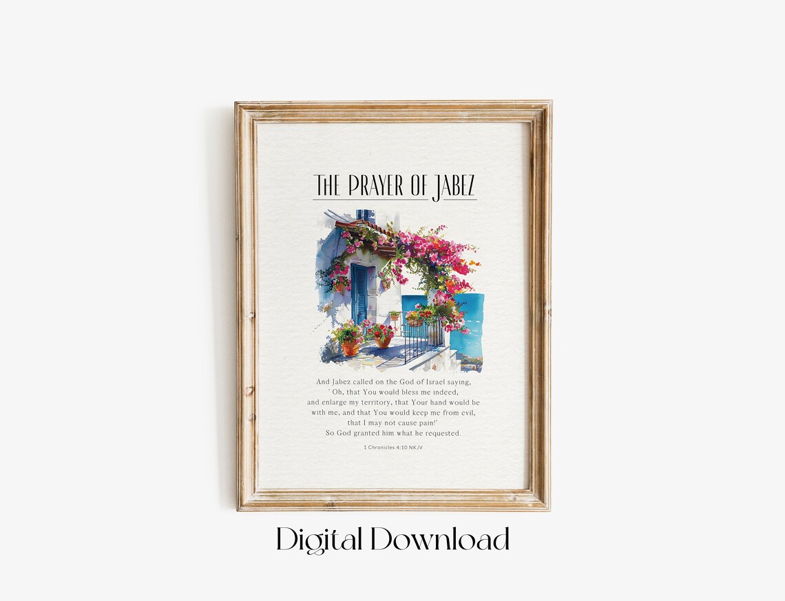The Prayer Of Jabez 1 Chronicles 4:10 NKJV Mediterranean Floral Bible Poster - Image 3