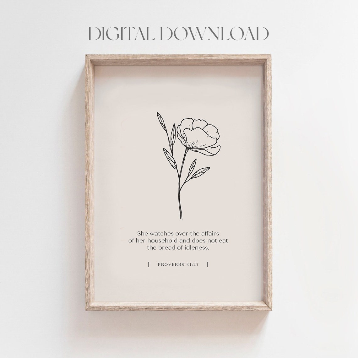 Proverbs 31 27 She Watches Over Her Household Line Art Verse Poster - Image 2