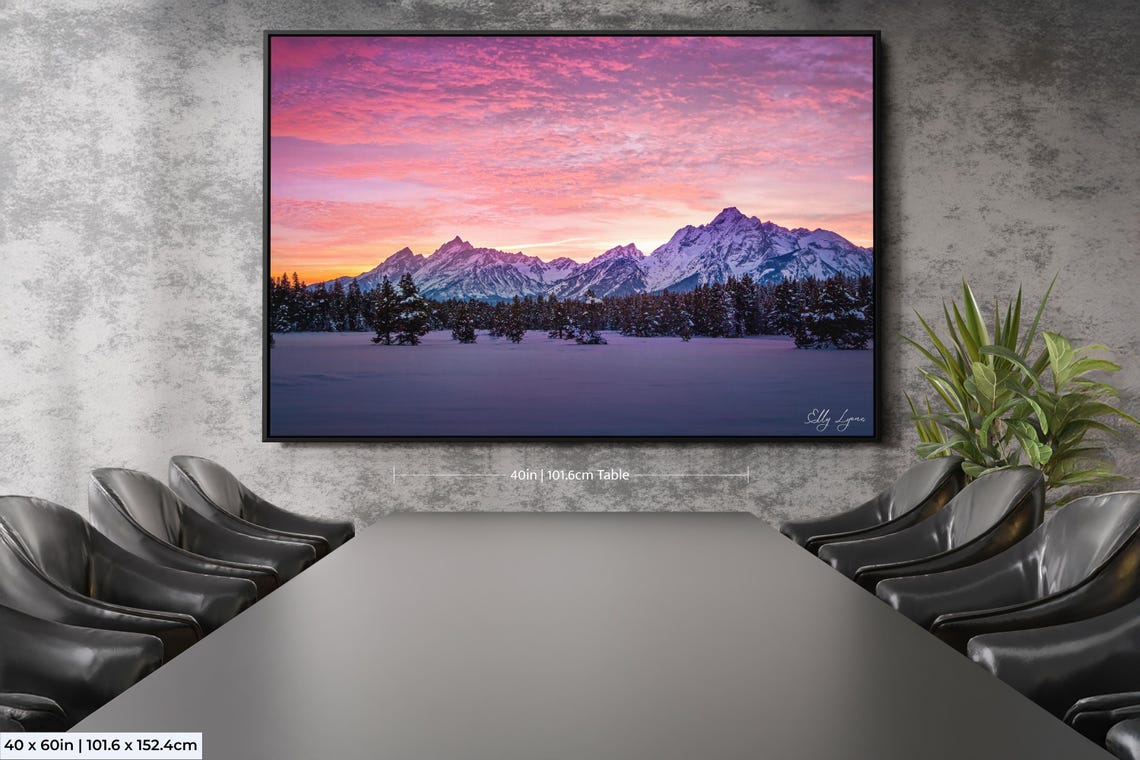 Grand Teton Mountain Sunset, Winter Landscape Print - Image 2