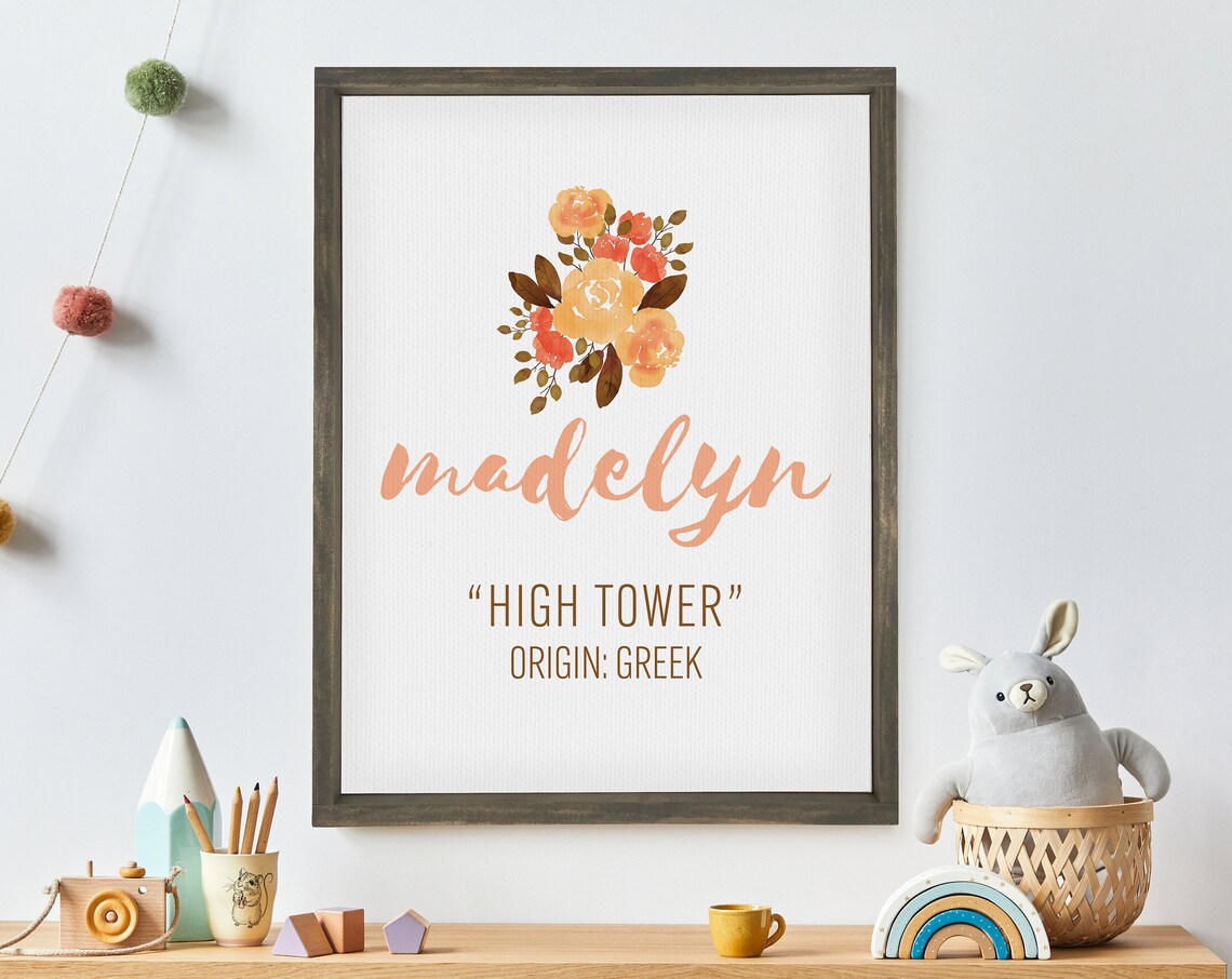 Personalized Watercolor Flower Nursery Wall Art Print