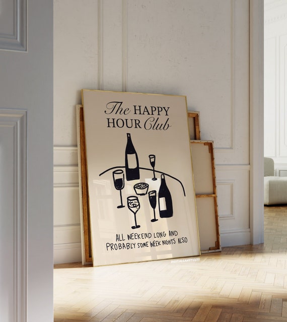 Trendy Wall Art Prints Aesthetic Wall Decor Apartment Prints And Posters Neutral Retro Unframed Wall Prints Trendy Happy Hour Bar Cart