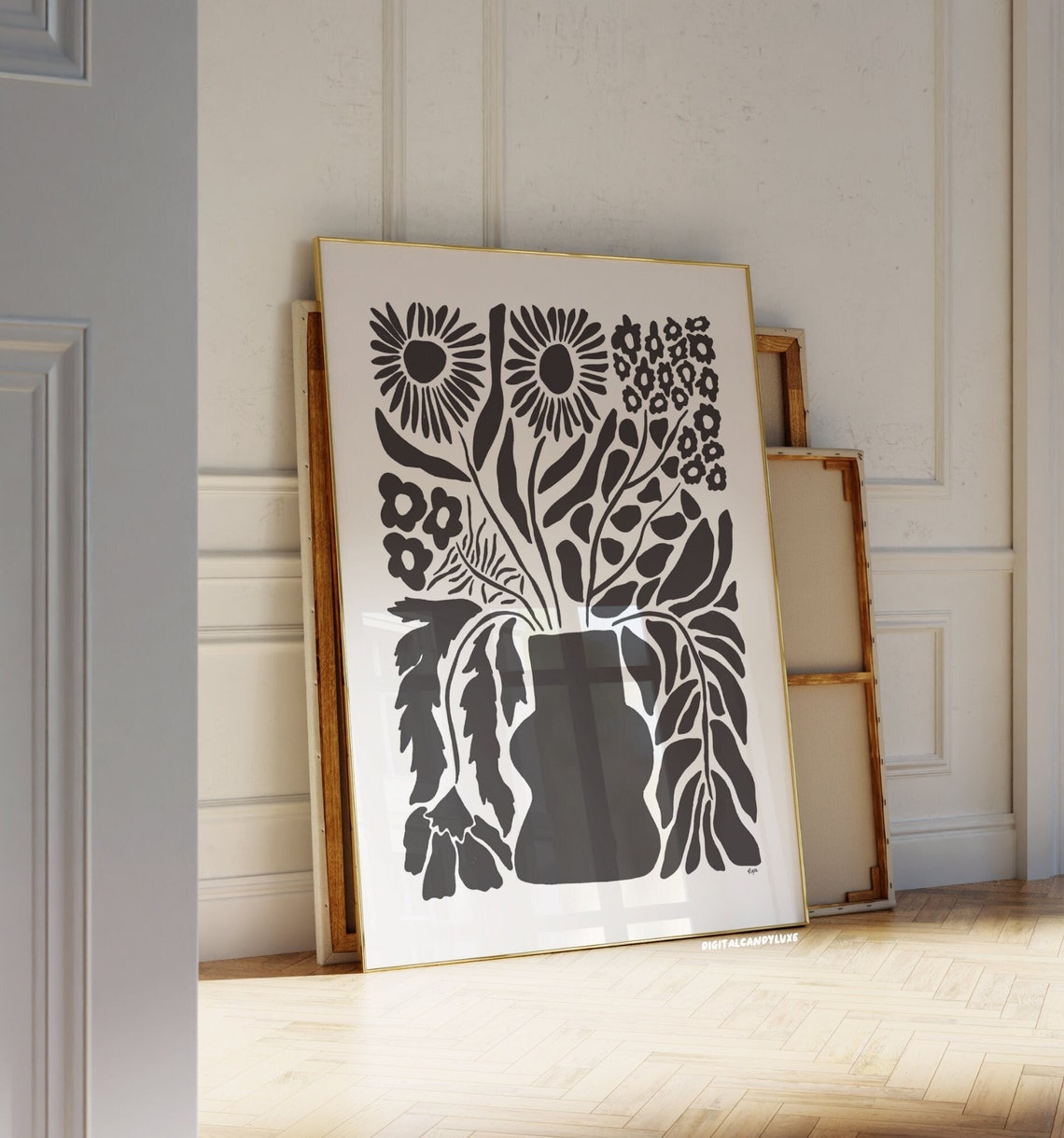 Black And White Floral Bouquet Vase Abstract Modern Art Poster