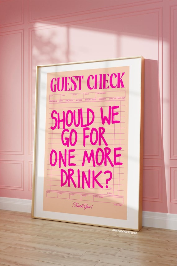 Guest Check Pink And Orange Art Print, Bar Cart Decor