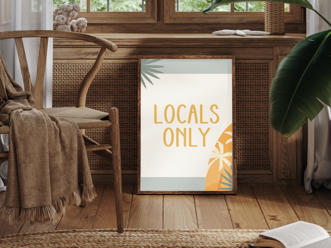 Locals Only Retro Surf Text With Palm And Board Coastal Poster - Image 4
