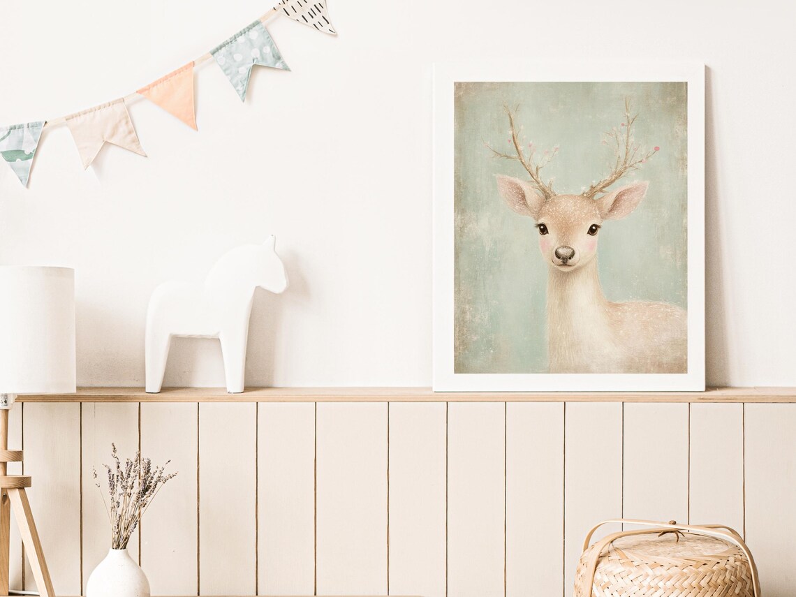 Winter Deer Art Baby Fawn Nursery Decor Christmas Deer With Snowy Background Winter Woodland Animal Art Print Deer Art