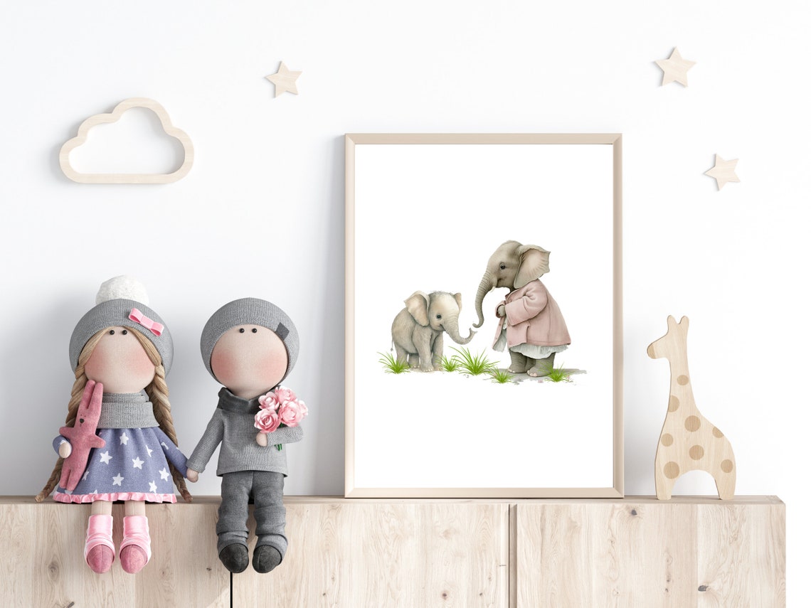 Baby Animal Nursery Decor Cute Baby Elephant And Mama Art Print Pink Girls Room Decor Baby Shower Gift A Mothers Love Wall Art - Image 2