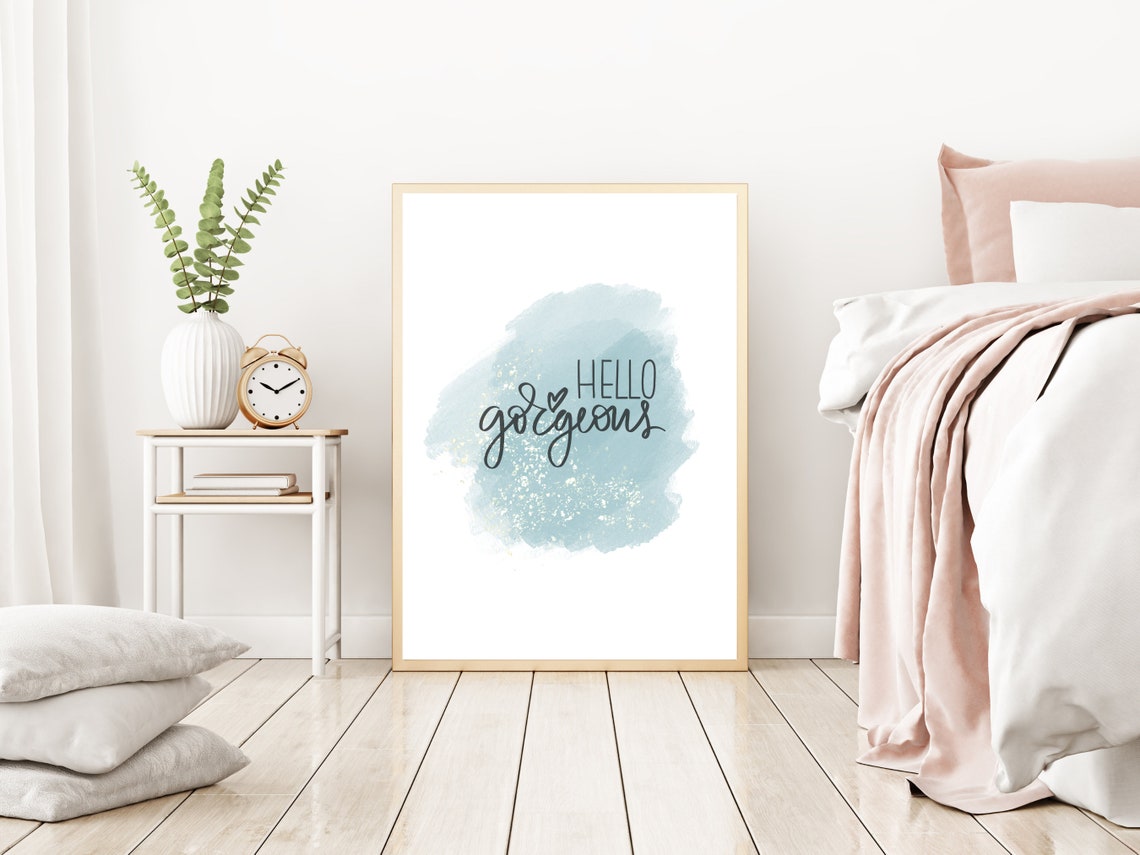 Hello Gorgeous Blue Watercolor Script Quote Nursery Decor Print - Image 4