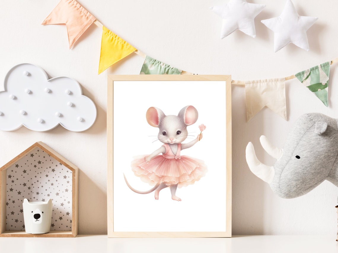Cute Ballerina Mouse With Pink Flower Dancing Girls Room Poster - Image 4