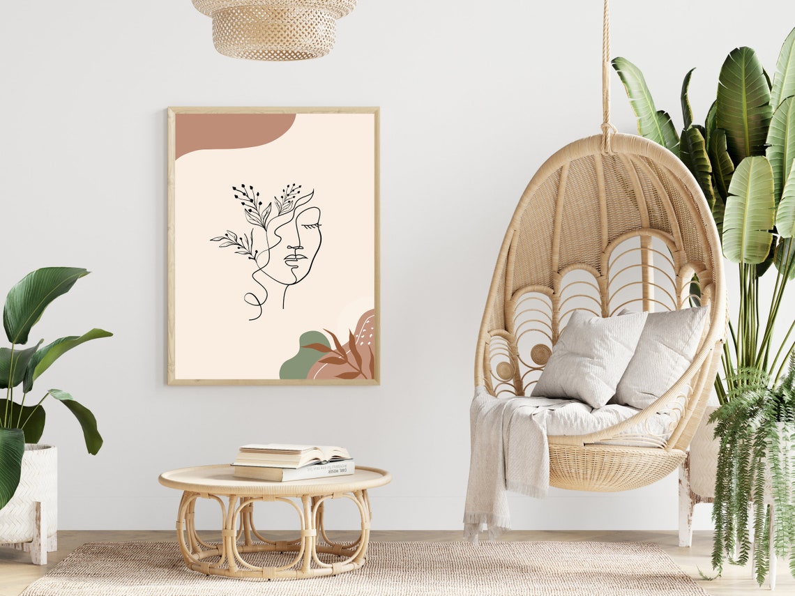 Boho Minimalist Line Art Woman Face Botanical Abstract Decor Print - Image 4