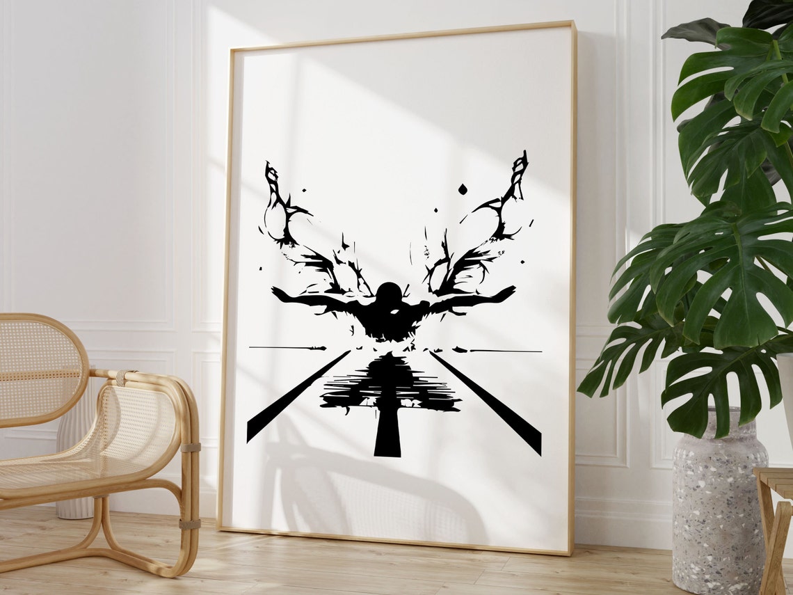 Minimalist Butterfly Stroke Swimmer Pool Lane Ink Sports Wall Art - Image 2