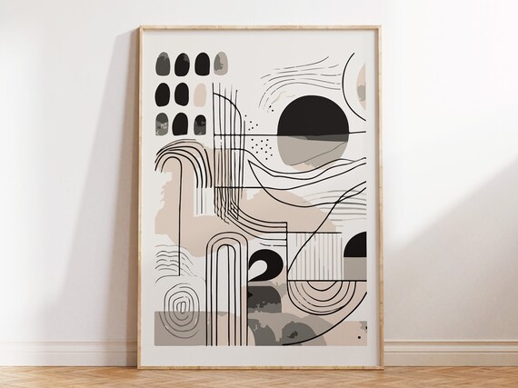 Pastel Color Abstract Print With Dark Detail For Modern Wall Art Geometric Dusty Pink Accent Poster For Contemporary Home Decor