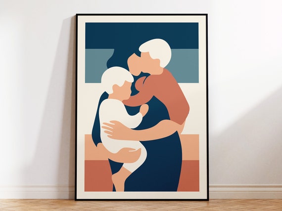 Mom Carrying Her Children Print I Motherhood Wall Art Poster For Modern Interior I Gift For New Mother On Mothers Day