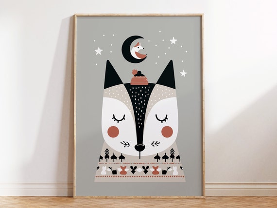 Fictional Sleeping Animal Print For Peaceful Nursery Scandinavian Style Kids Room Wall Art Of A Badger Like Animal 5 Ratio Options