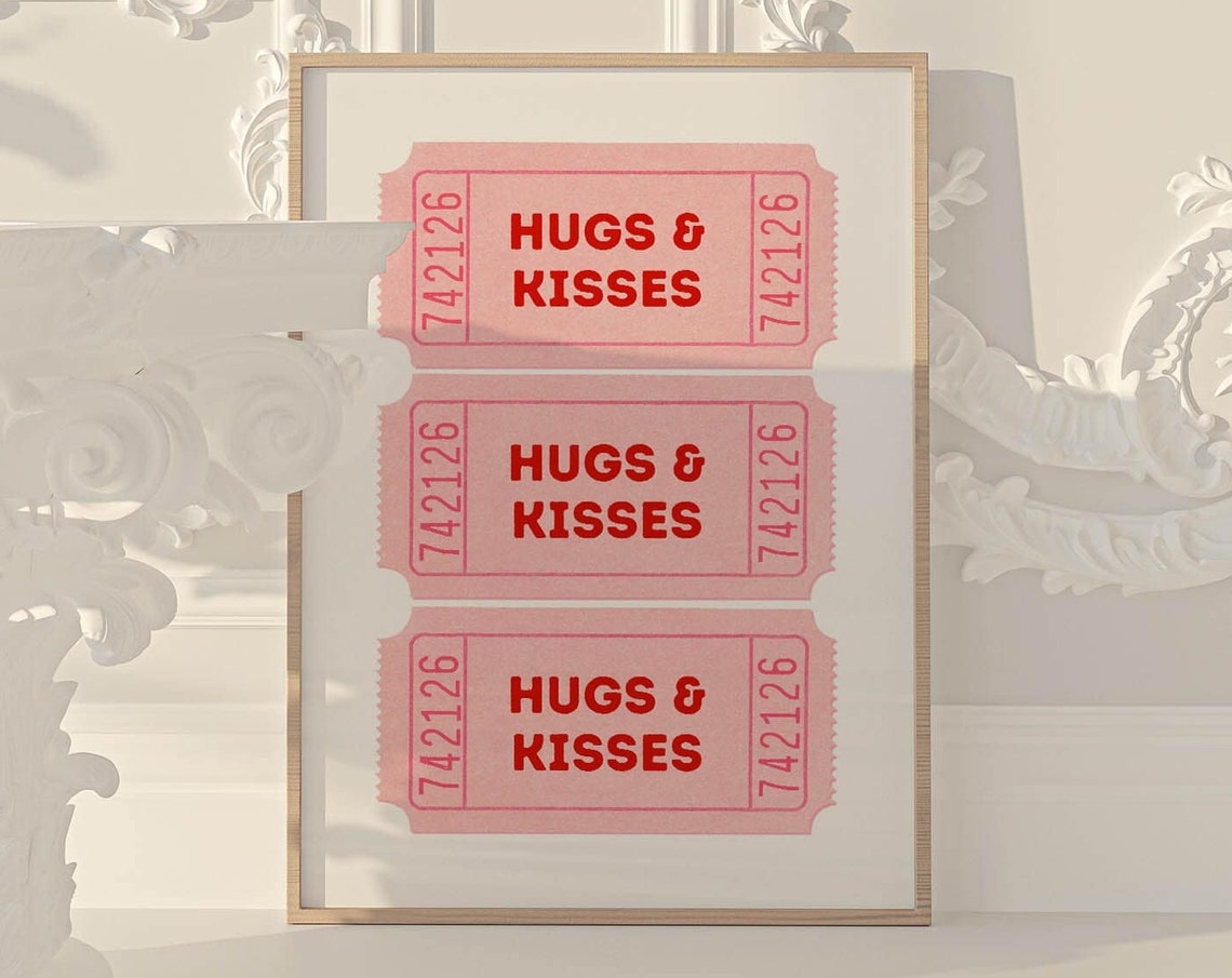 Pink Hugs and Kisses Admit One Vintage Retro Ticket Stub Poster