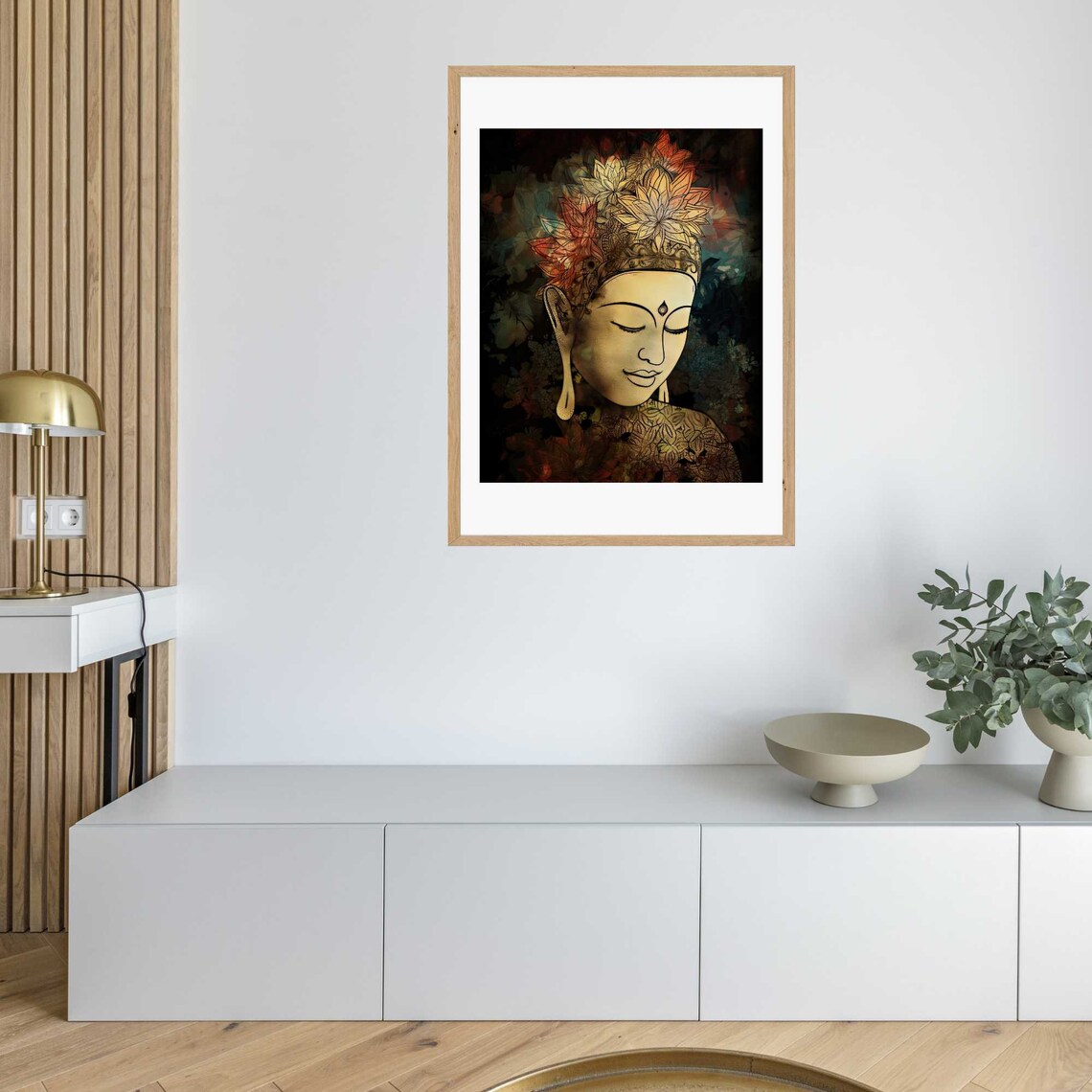 Golden Buddha Portrait Lotus Crown Dark Background Spiritual Meditation Poster - Image 3
