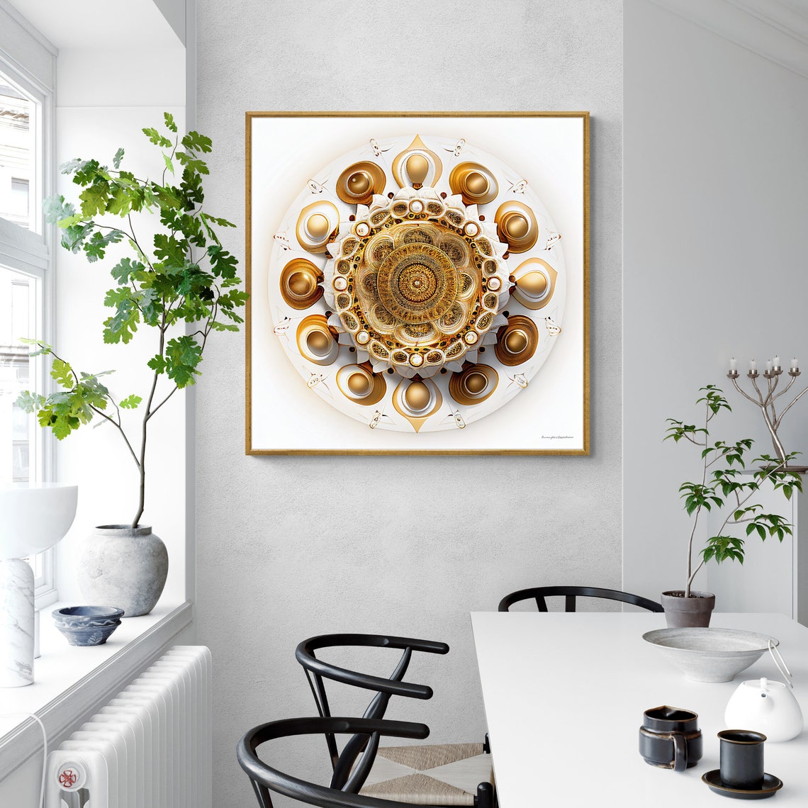 Golden Metallic Mandala with Gleaming Orbs and Filigree Poster - Image 3