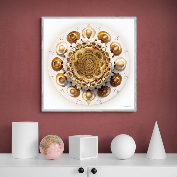 Golden Metallic Mandala with Gleaming Orbs and Filigree Poster