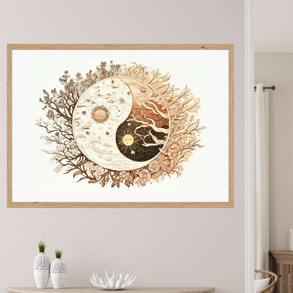 Sun E Moon Illustration Zen Wall Art Home Decor Mandala Wall Decor Custom Size Colourful Art Prints Art Wall Print Decor