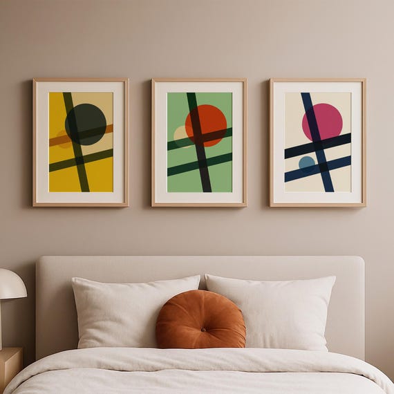 Modern Geometry Set Of 3 Abstract Wall Prints Instant