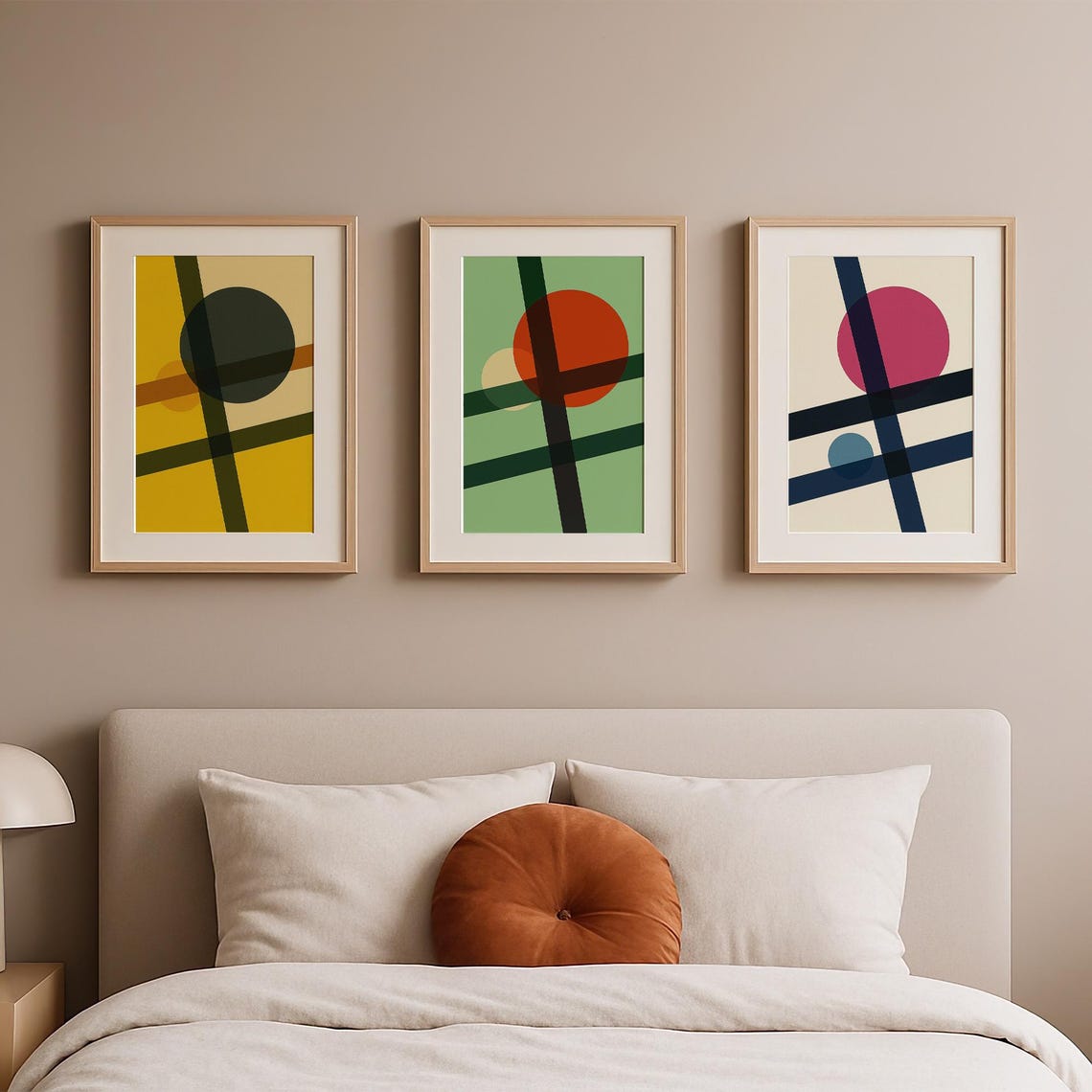 Set Of 3 Modern Geometric Abstract Bauhaus Style Gallery Art Poster