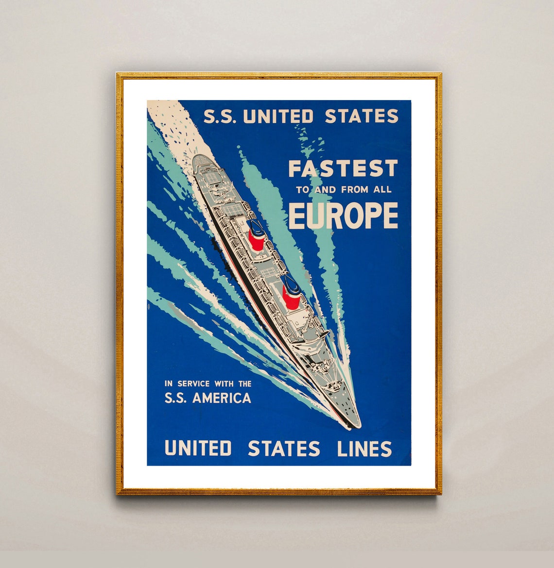 SS United States Ocean Liner Fastest To Europe Vintage Ship Poster - Image 2