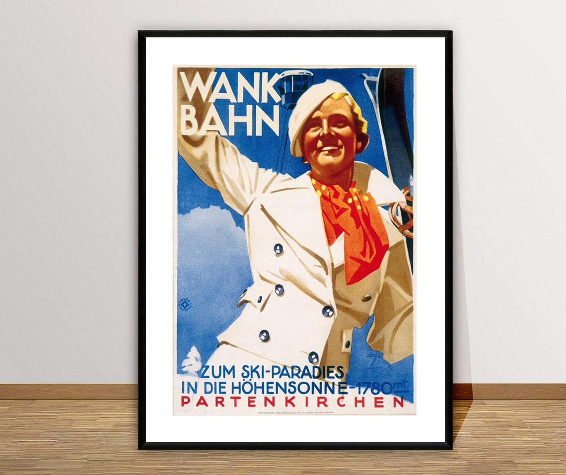 Wank Bahn Partenkirchen Ski Lift Paradise 1780m Vintage Sport Poster