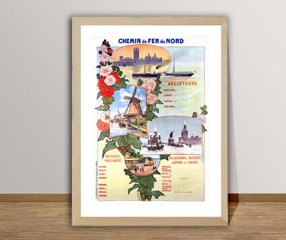 Chemin De Fer Du Nord Angleterre England Vintage Travel Poster Retro Angleterre Poster Gift Idea Wall Decor