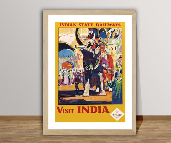 Visit India Vintage Travel Poster Retro India Poster Gift Idea Wall Decor