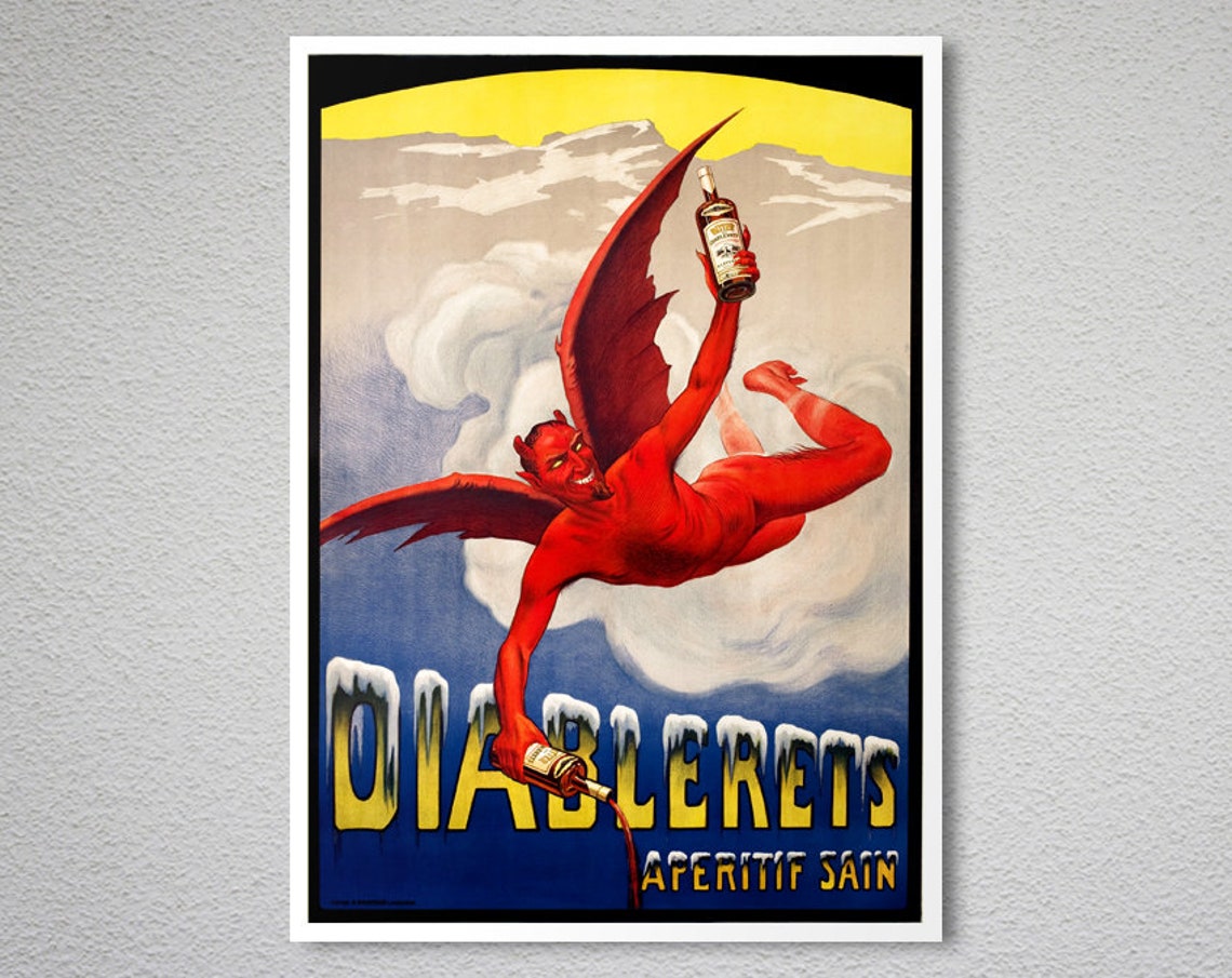 Diablerets Aperitif Sain Flying Red Devil Vintage French Ad Poster - Image 2