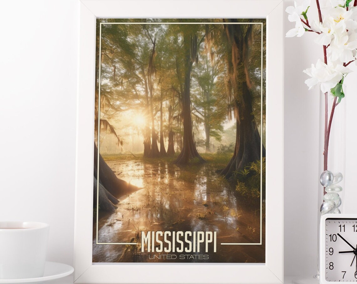 Mississippi United States Cypress Swamp Sunrise Moss Travel Poster