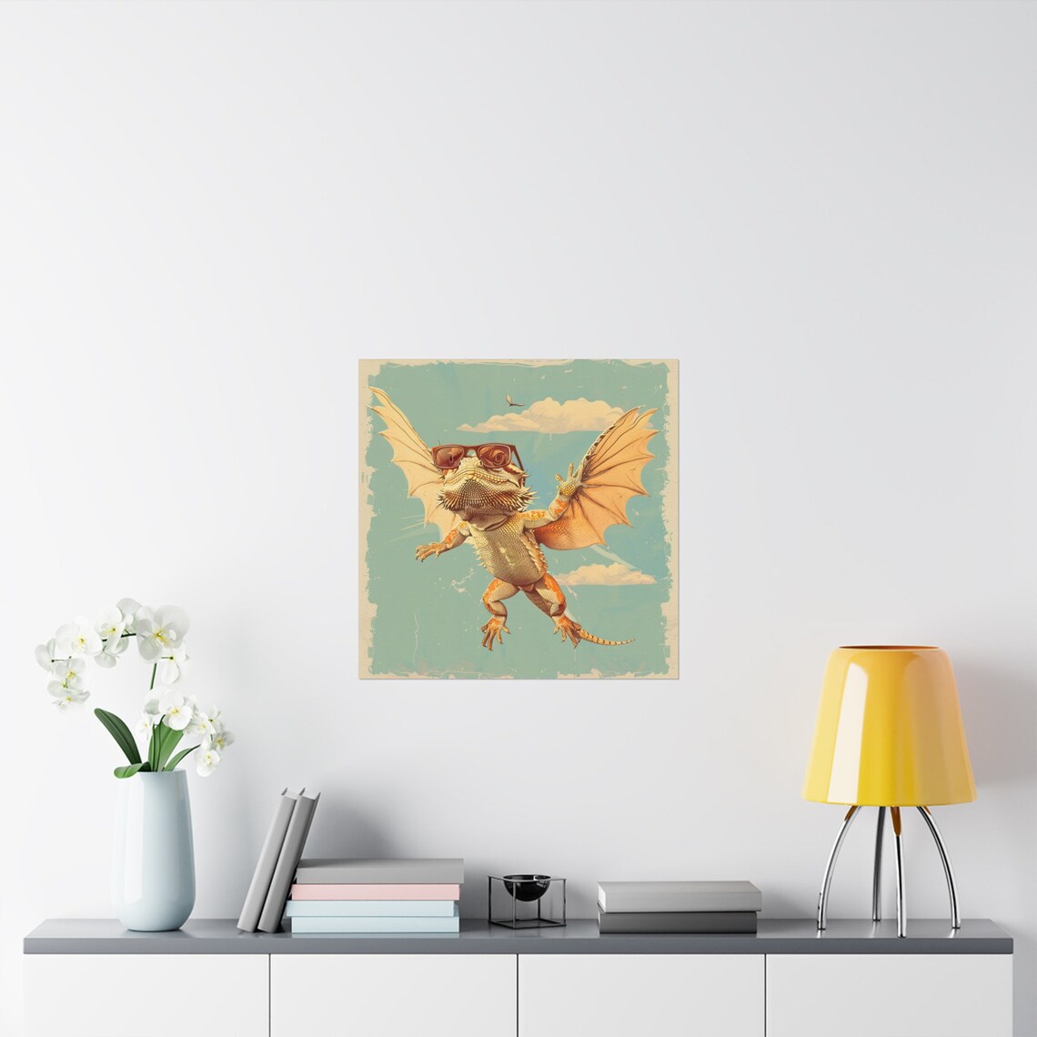 Vintage Flying Bearded Dragon Poster, Humor - Image 2