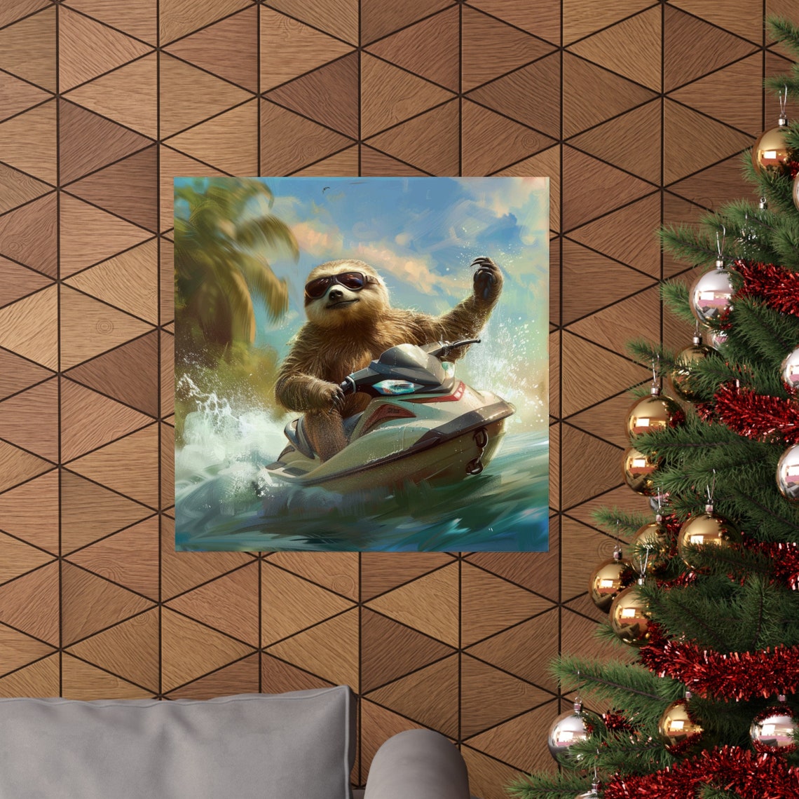 Fat Sloth Driving Jet Ski, Funny Sloth Poster - Image 4