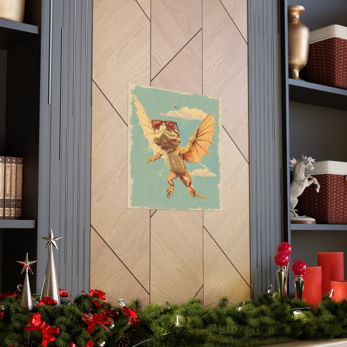 Vintage Flying Bearded Dragon Poster, Humor - Image 4