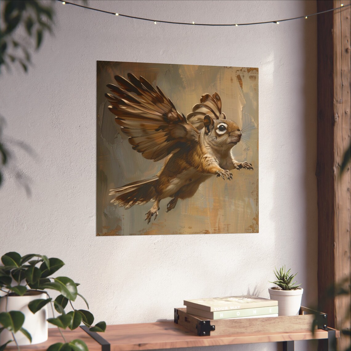 Flying Squirrel Bird, Funny Comical Wall Art Print