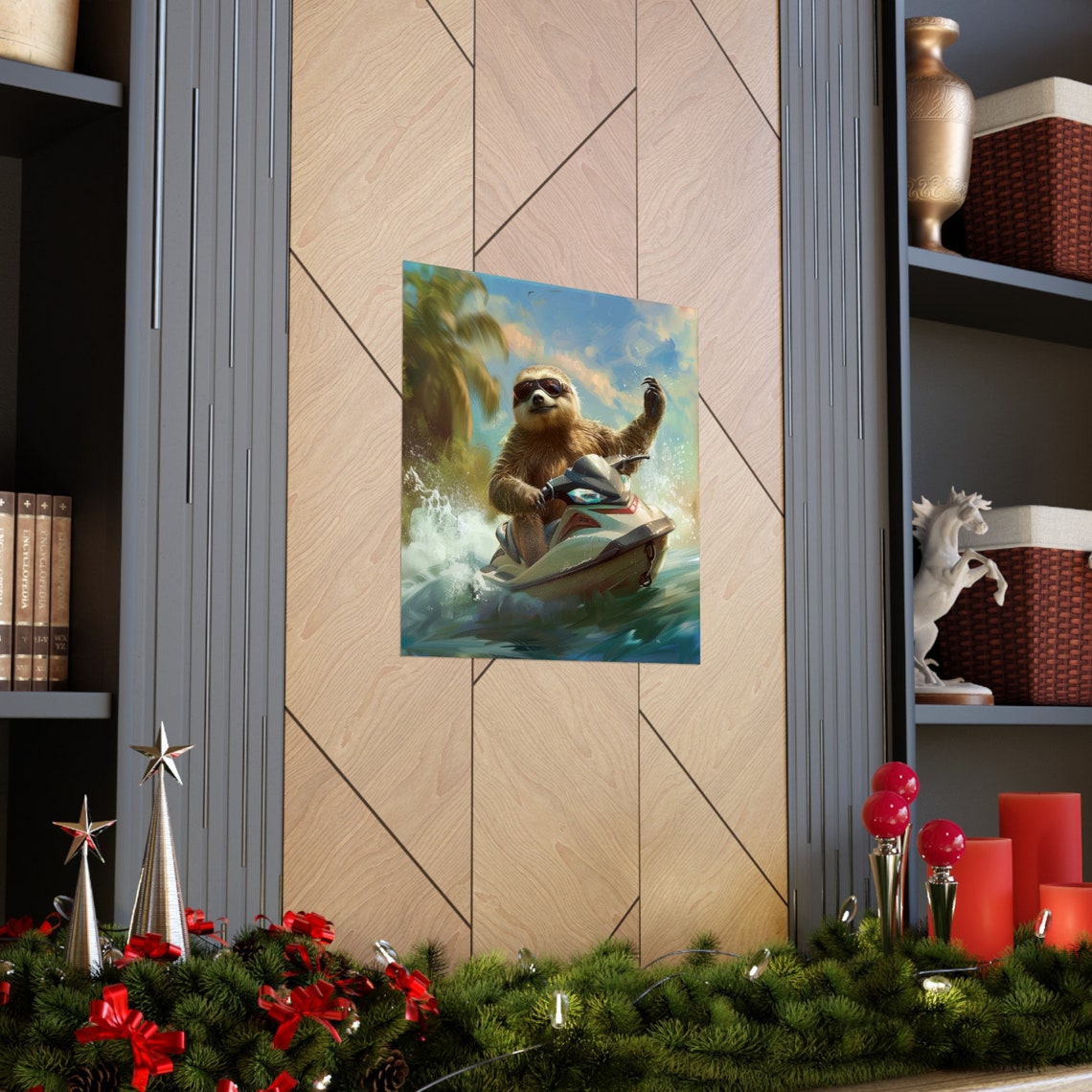 Fat Sloth Driving Jet Ski, Funny Sloth Poster - Image 3