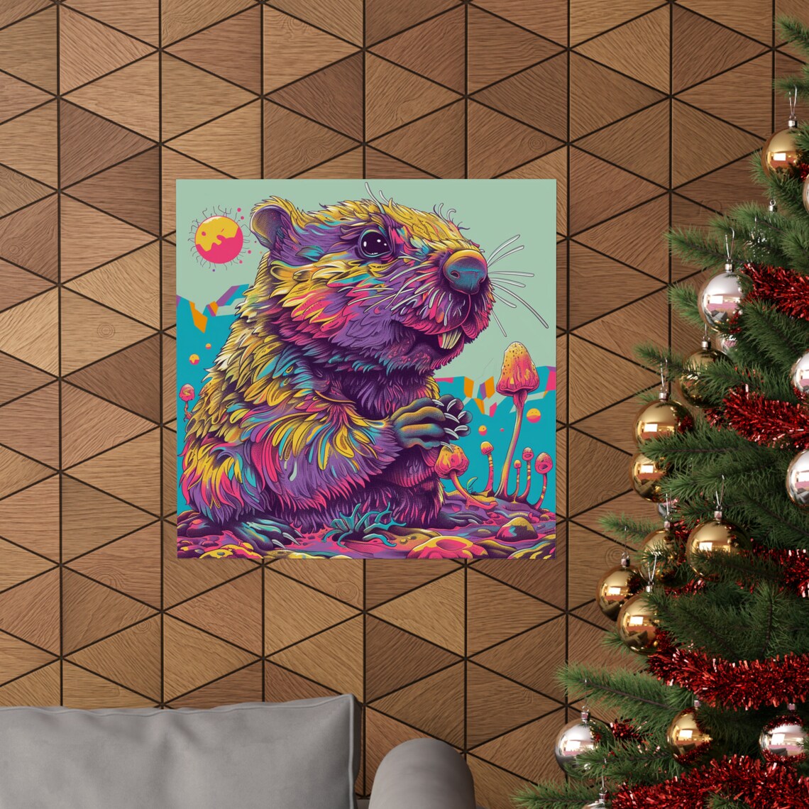 Beaver Mushroom Enthusiast Retro Psychedelic Poster - Image 4