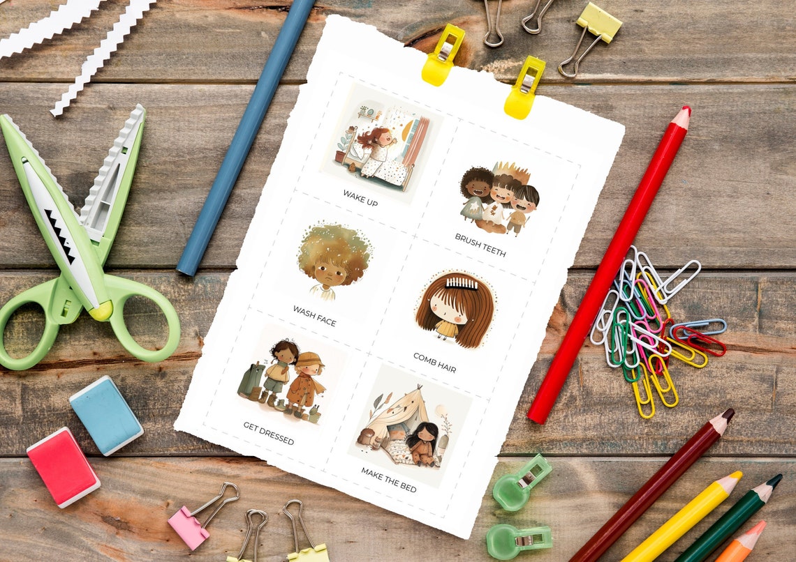 Kids Daily Routine Chart Poster Toddler Morning Task Cards Set Decor