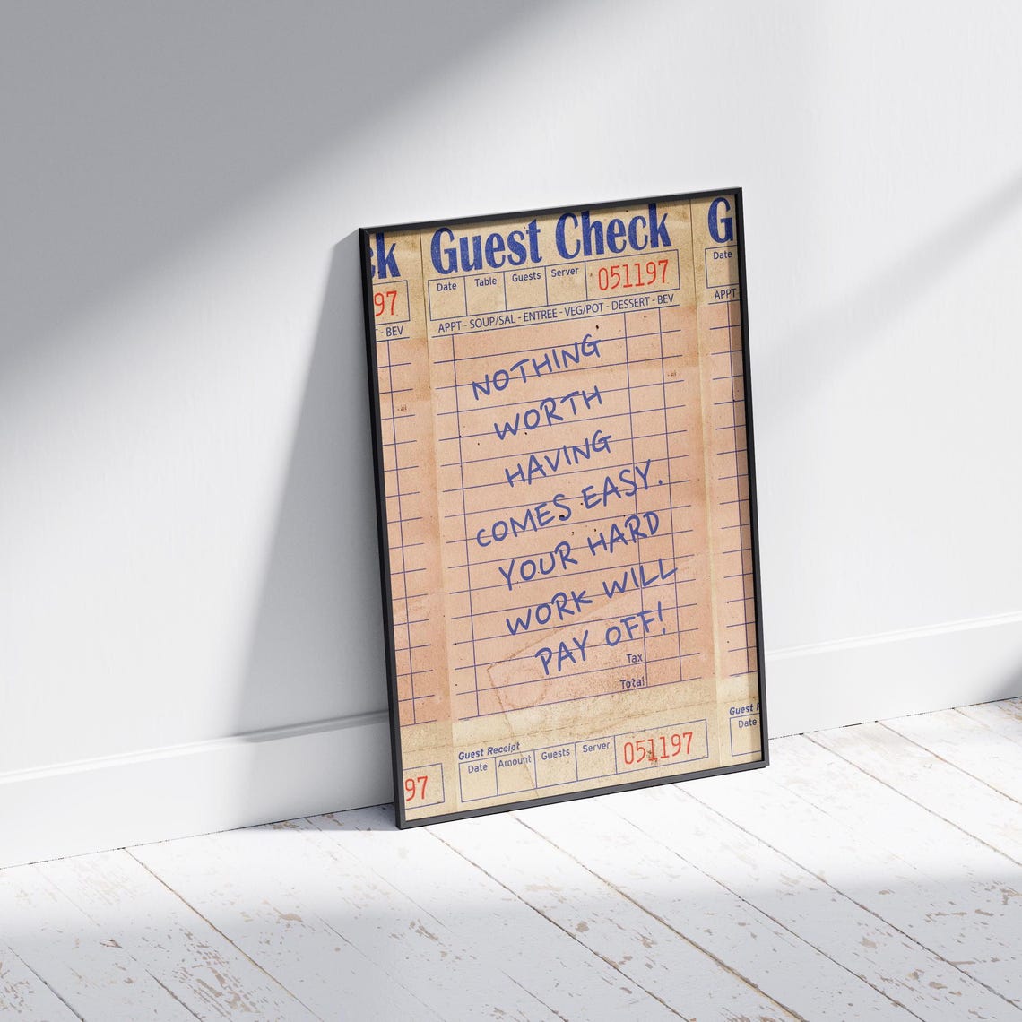 Vintage Restaurant Guest Check Hard Work Quote Motivational Poster - Image 2