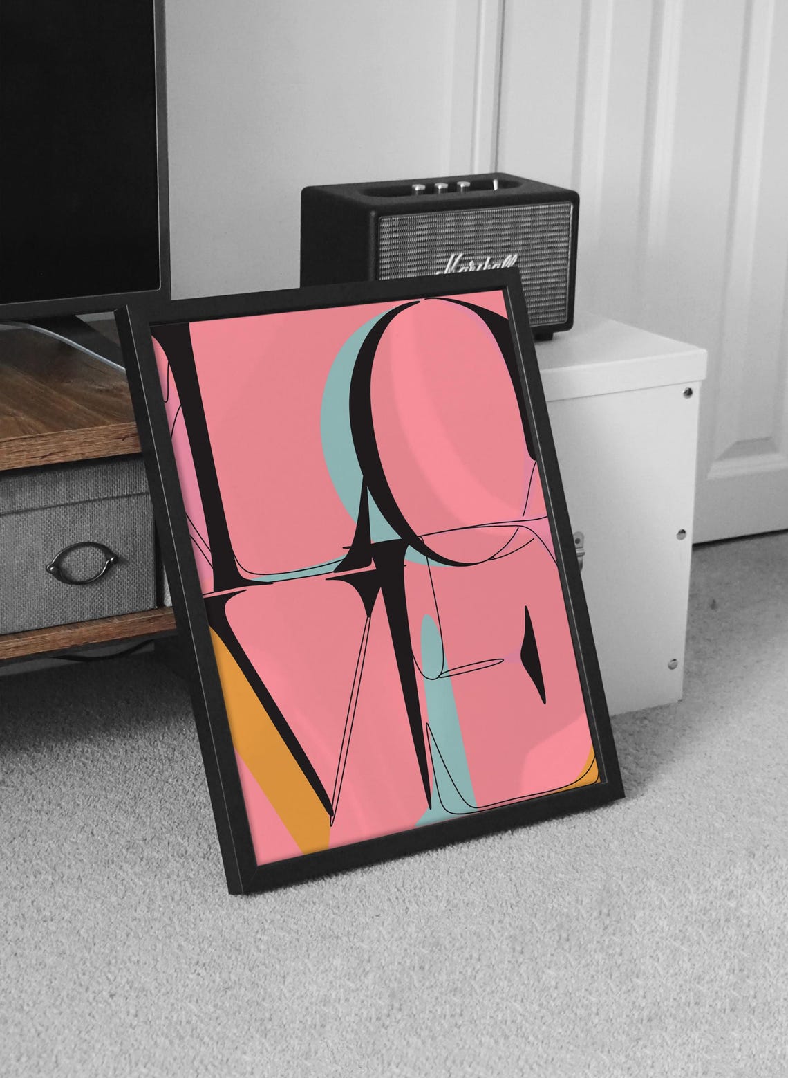 Love Typographic Art Poster Abstract Black Line Art On Pink Modern - Image 4