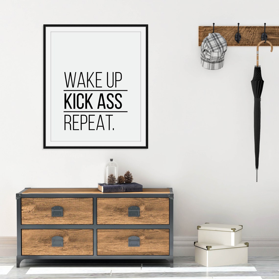 Wake Up Kick Ass Repeat Motivational Quote Poster for Gym Decor - Image 2
