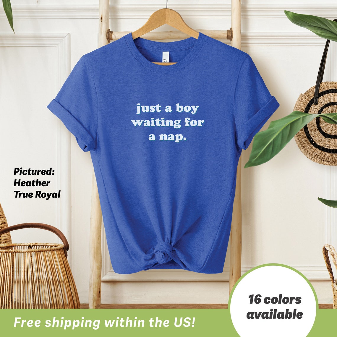 Just A Boy Waiting For A Nap Funny Blue Graphic Tee Shirt Gift Print
