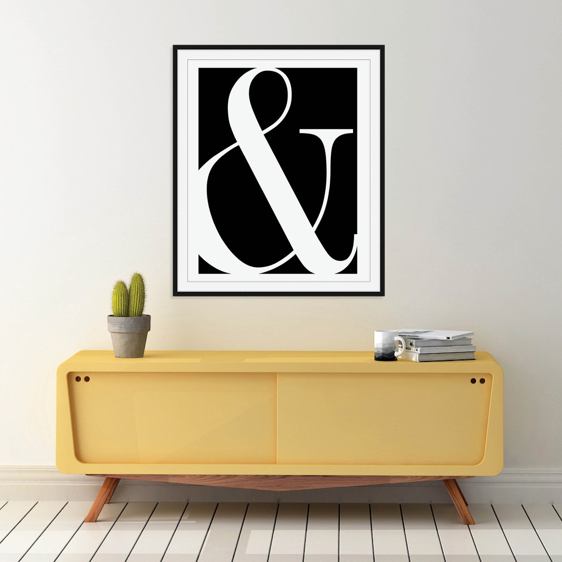 Ampersand Symbol Art White Serif On Solid Black Typography Poster - Image 3
