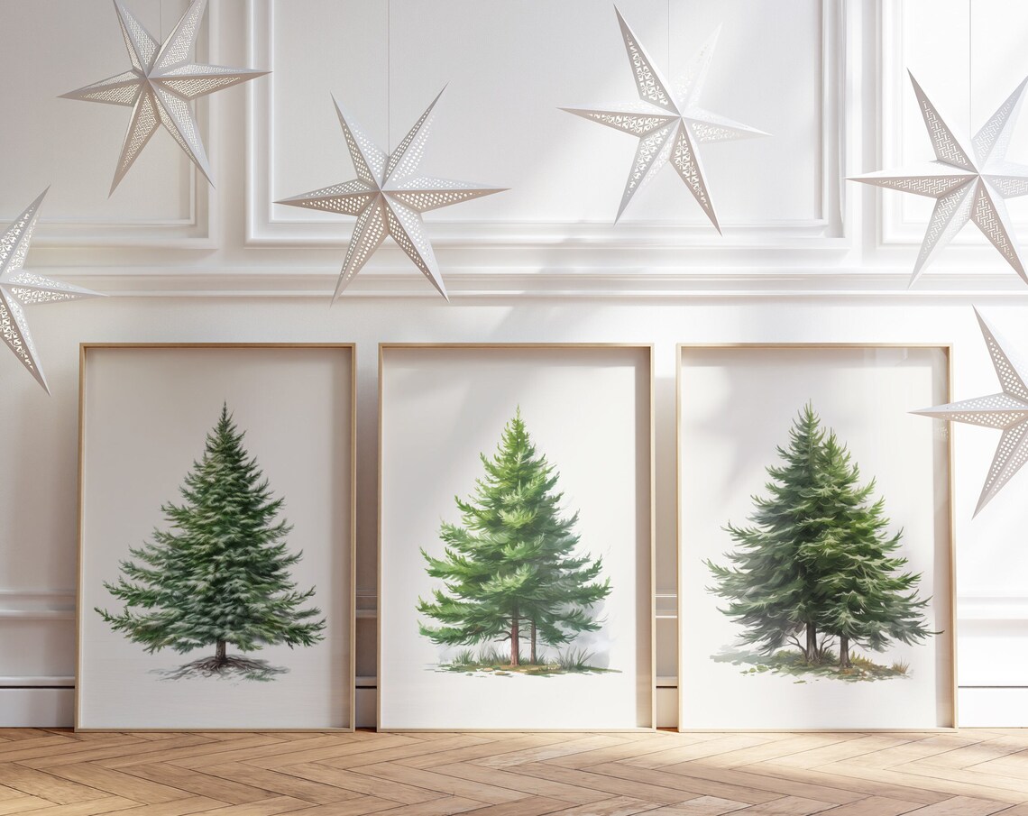 Snowy Watercolor Evergreen Tree Christmas Holiday Farmhouse Poster - Image 5