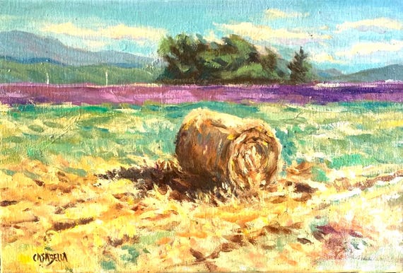 Original Oil Painting Harvest Time Rustic Landscape Art On Impressionist Farmhouse Wall Decor Unique Gift Whimsy Art