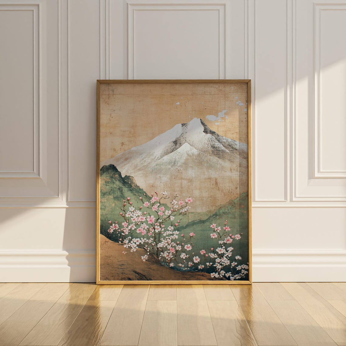 Cherry Blossoms and Snowy Mountain Vintage Japanese Painting Poster - Image 3