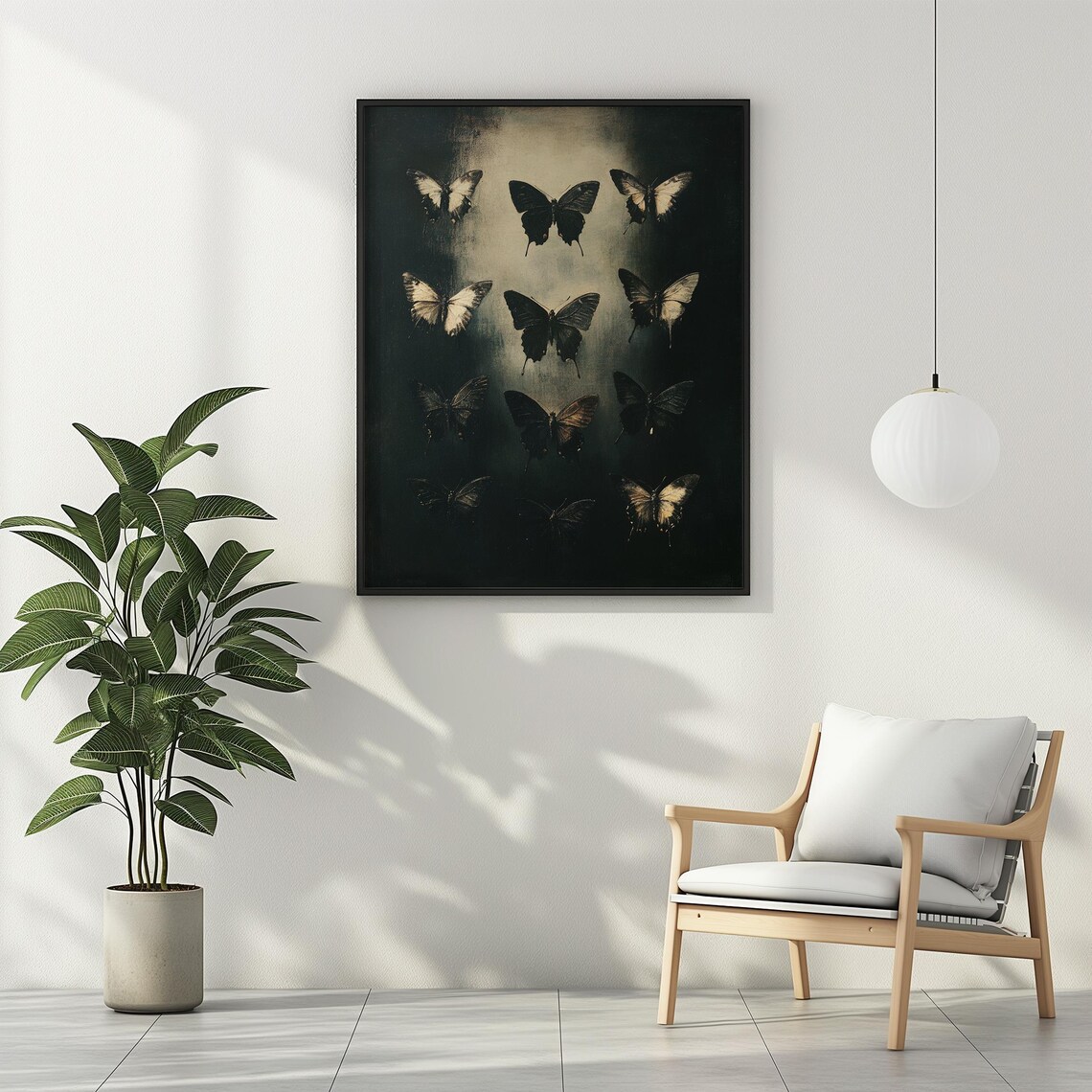 Dark Gothic Butterflies in the Spotlight Moody Insect Art Poster - Image 2