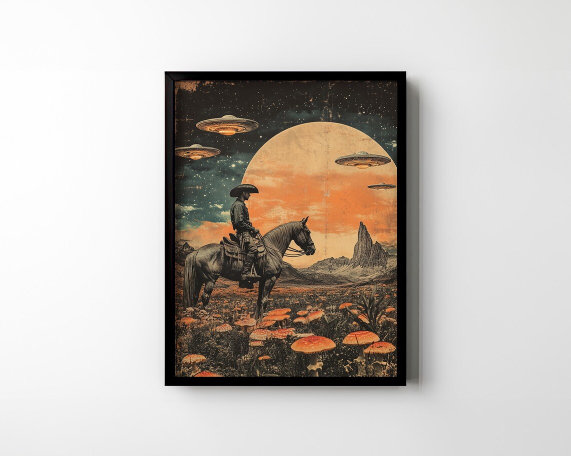 Cowboy Riding Horse Vintage Collage Art Print - Image 3